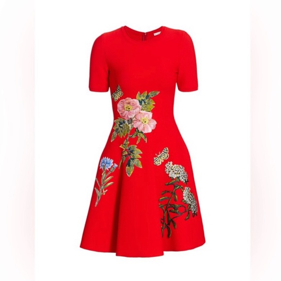 OSCAR DE LA RENTA Embroidered Floral Knit Fit-&-Flare Dress NEW - Picture 3 of 7